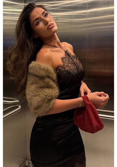 Sherida Dantel Detay Elbise - Siyah