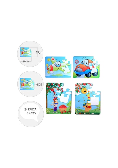 4 Set 48 Parça Tox Uçak. Araba Ve Elmacı Ayı 3+ Keçe Yapboz 3