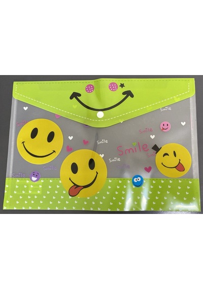 Smile Gülen Yüz Desenli Şeffaf Çıtçıtlı Dosya Klasörü - A4 Evrak Dosyası