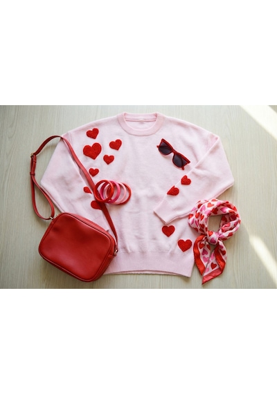 Sayzen Your Shine Kalp Nakışlı Basic Kadın Kazak Tyc78b078cf67382cd7ae1700 Pembe