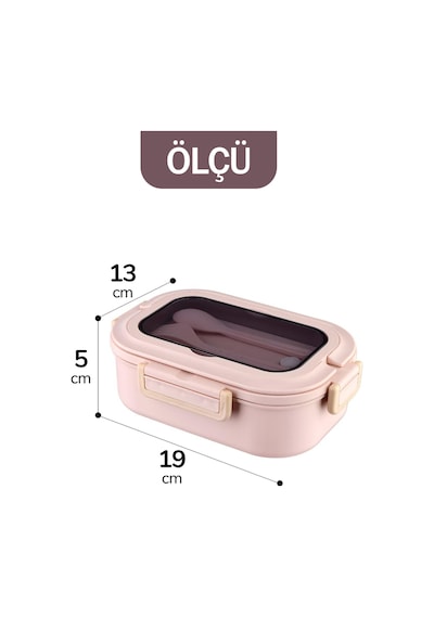 2 Bölmeli Kaşık Çatallı Paslanmaz Çelik Yemek Kabı Lunch Box Sefer Tası Beslenme Kabı Pembe