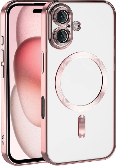 Apple Uyumlu iPhone 17 İçin Magsafe İle Kılıf Kamera Lensli Korumalı Şeffaf Silikon Kapak Rose Gold