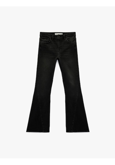 Koton Cepli Yüksek Bel İspanyol Paça Jean Pantolon - Flare Jeans Siyah 6wal40247md Siyah