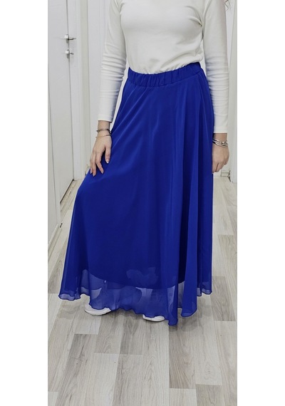 Lodmela Bel Lastikli Kloş Şifon Etek 6003-saks Saks