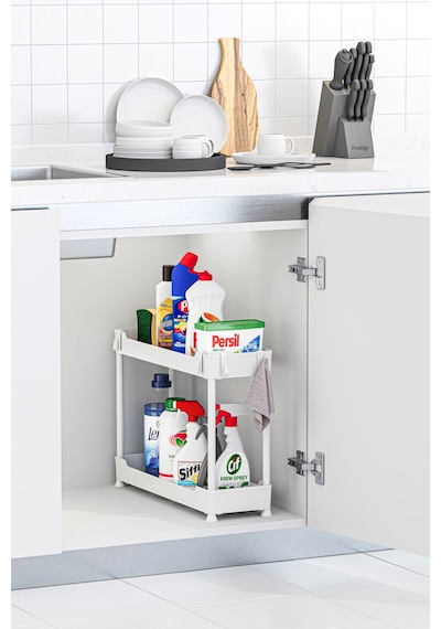 Beyaz 2 Katlı Düzenleyici Mutfak Ve Banyo Rafı 68264319