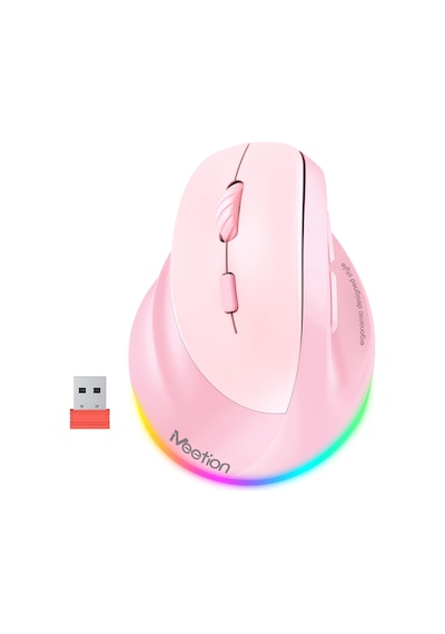 Solak Kablosuz Ergonomik Dikey Fare, Şarj Edilebilir - Pembe