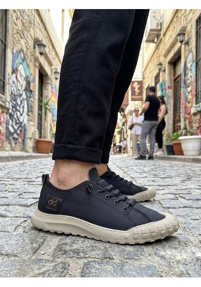 Ba0248 Boa Siyah Bej Taban Esnek Bağcıklı Ultra Hafif Nefes Alan Sneaker Ayakkabı
