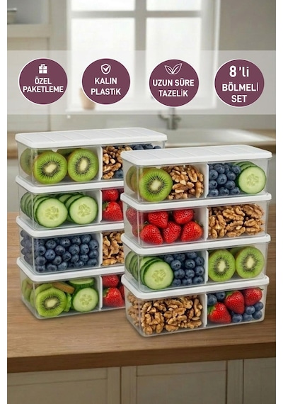 Selka Home 8 Adet 2 Lt. Nora Bölmeli  Organizer Buzdolabı Buzluk Düzenleyici Saklama Kabı