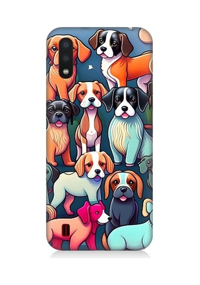 Samsung Galaxy A01 Uyumlu Sevimli Pastel Köpekler Desenli Silikon Kılıf