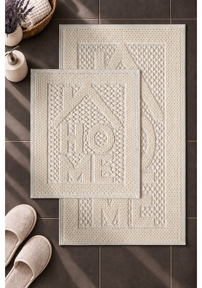 Sakura Sk019a Doğal Pamuk 2'li Banyo Paspas Seti 60x100 60x50cm Kaymaz Taban Makinada Yıkanabilir Kemik