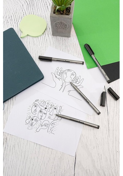 558104 - Pigment Fineliner Siyah Keçeli Kalem, Su Geçirmez Mürekkepli 4 Keçeli Kalem