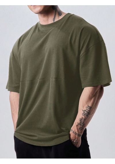 Genius Store Genius Erkek Spor Tişört Oversize Fitness & Gym Antrenman Tişörtü Haki
