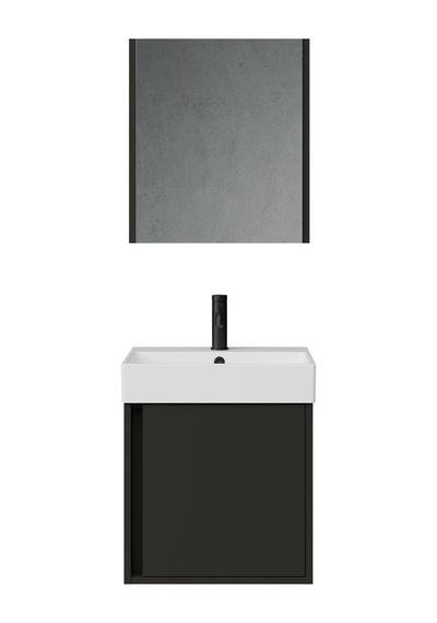 Vasa Kapaklı 50 Cm Antrasit Lavabo Dolabı Üçlü Set