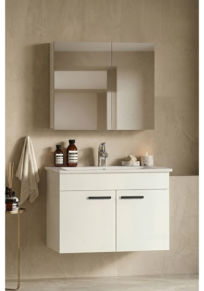 Petunya 80 Cm Beyaz Mdf Seramik Lavabolu Asma Banyo Dolabı Takımı