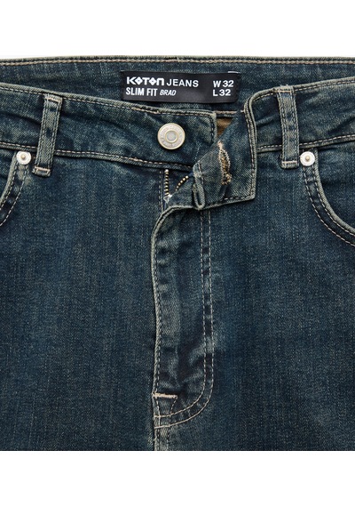Koton Pamuklu Cepli Normal Bel Slim Fit Jean Pantolon - Brad Jean Petrol 7wam40436nd