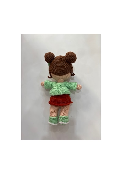 Afra Amigurumi El Örgüsü Bebek 20 Cm Tığ İşi Şirin Kıyafetli Hediyelik Oyuncak Bebek Nane-kiremit