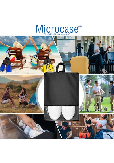 Microcase Çok Amaçlı Şeffaf Pencereli Ayakkabı Düzenleyici Seyahat Çantası Hurç 45x34 Cm 10 Adet Al5501 Siyah
