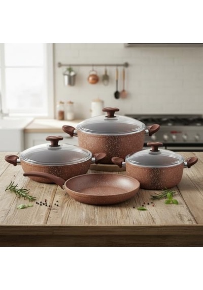 Argos 7 Parça Tencere Ve Tava Seti - Bakır Kırçıl Renkli Yanmaz Yapışmaz Çeyiz Paketi Cam Kapaklı 20/24/26 Cm Diğer