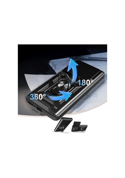 Xiaomi Redmi Note 14 4g Kılıf Magnetik Standlı Kamera Korumalı Zore Sürgülü Vega Kapak Mavi