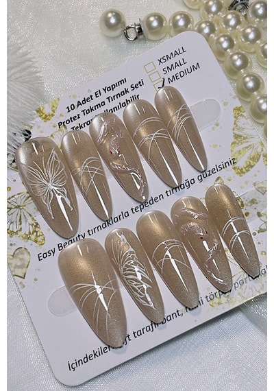 Xsmall Beden Uzun Stiletto Yılan Kabartmalı 10 Adet Takma Tırnak Seti T135 Yılan Kabartma