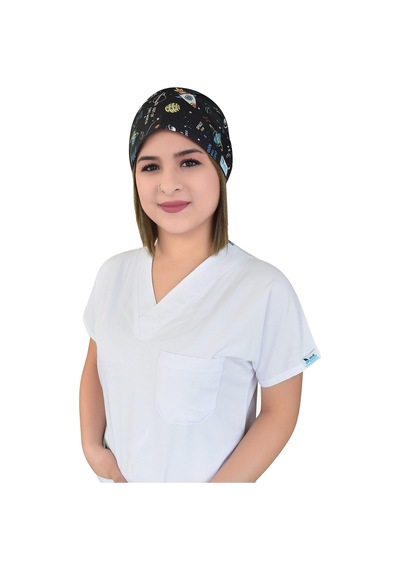 Siyah Gezegen Desenli Cerrahi Bone