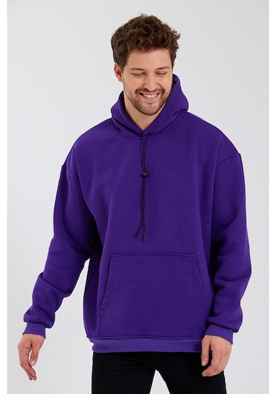 Bav Butik Ayvitrin Sevgili Kombini Çift Oversize Kapşonlu Üç Iplik Sweatshirt Mor