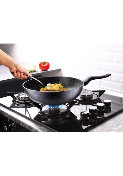 Döküm Granit Wok Tava 28 Cm Siyah