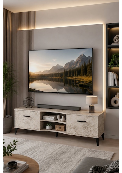 Reyo Falez Vera Tv Sehpası 160x35x50 Cm Çok Amaçlı Televizyon Ünitesi Raflı Dolaplı Salon Oturma Odası 5056 Traverten Reyo Falez Vera Tv Sehpası 160x35x50 Cm Çok Amaçlı Televizyon Ünitesi Raflı Dolaplı Salon Oturma Odası 5056 Traverten