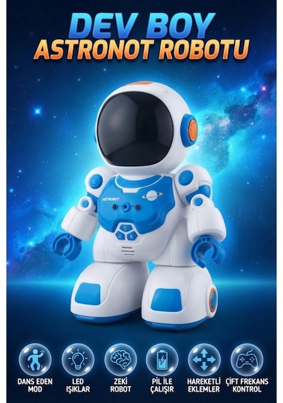 Uzaktan Kumandalı Dev Boy Şarjlı Çift Frekans Kontrollü Dans Eden Işıklı Müzikli 36 Cm Robot Oyuncak Mavi