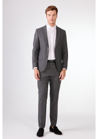 Dufy Koyu Gri Mono Yaka Slim Fit Casual Takım Elbise K.gri