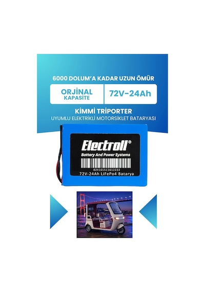Kimmi Triporter Uyumlu Batarya Standart Kapasite Lifepo4 72v 24ah Elektrikli Motorsiklet Bataryası