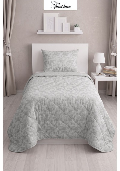 Lavinya Kapitone Tek Kişilik Yatak Örtüsü, Pike Seti, Çift Taraflı Kullanım, Çiçek Desenli 1 Adet Yastık Kılıfı , 160x220 Cm Gri