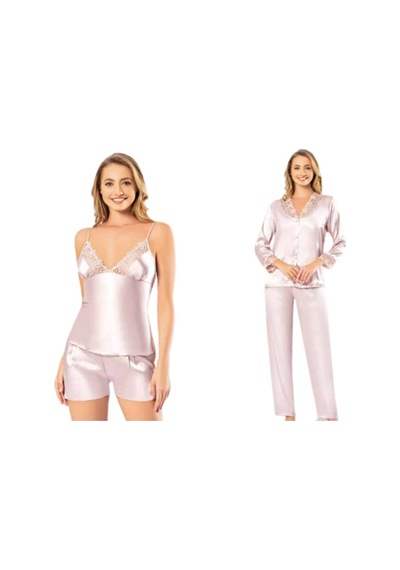 Carmella 1330 Ipek Saten 6 Lı Kadın Gecelik Sabahlık Pijama Takım (536145968)