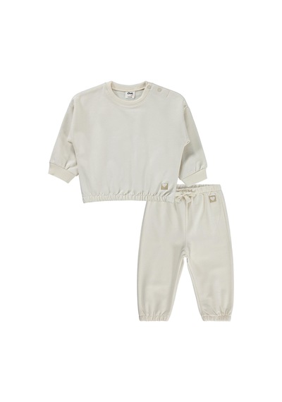 Civil Baby Kız Bebek Düz Basic Kalpli 6-18 Ay Takım - Bej Açık Bej