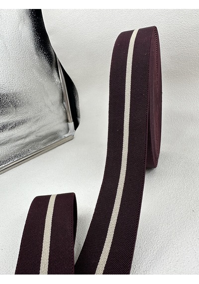 4 Cm Jakar Lastik-çizgili-bordo-5 Metre