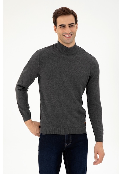 U.S. Polo Assn. Erkek Slim Fit Yarım Balıkçı Yaka Antrasit Melanj Kazak 50297038-VR081