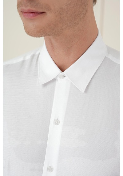Efor Slim Fit %100 Pamuk Uzun Kol Dokulu Klasik Beyaz Gömlek Gk 749 Beyaz