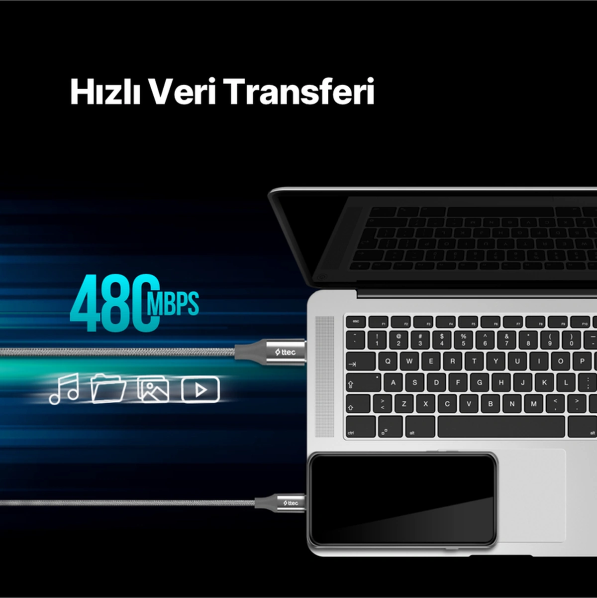 Alumicable Usb-c - Usb-c 150cm 100w Pd/qc Hızlı Şarj/data Kablosu Uzay Grisi