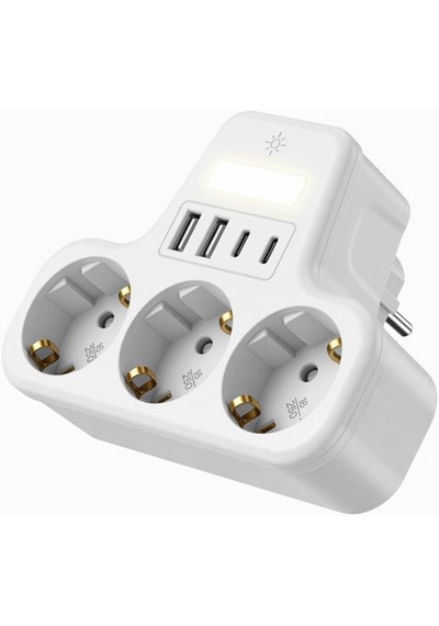 3 Lü Duvar Tipi Akım Korumalı Priz 2 Usb-a + 2 Type-c Girişli Led Gece Lambalı Akıllı Çoklu Priz 0
