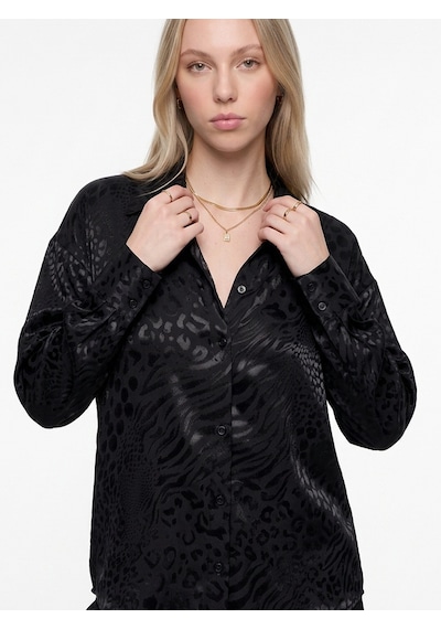 Pera Moda Jakarlı Oversize Uzun Şık Kadın Gömlek Siyah