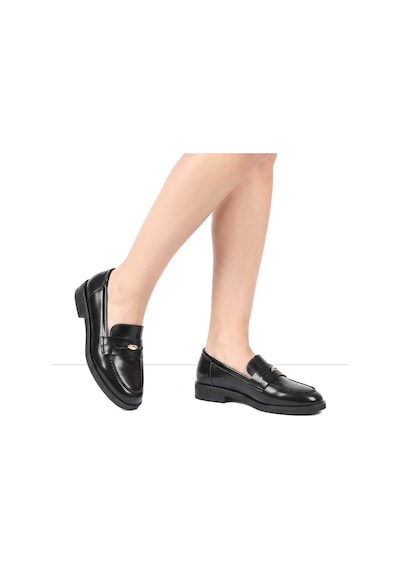 Kadın Siyah Açma Deri Loafer