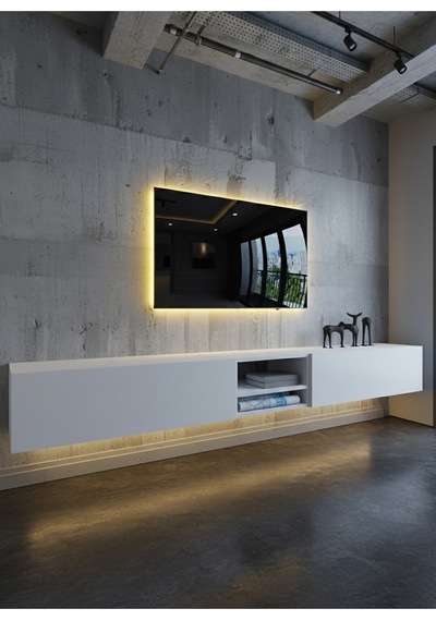 Resital Ledli Duvara Monte Tv Sehpası - Beyaz - W6009-1 Beyaz