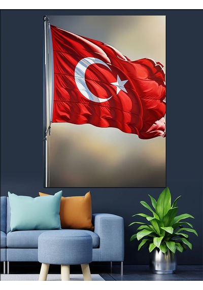 Ahşap Tablo Türk Bayrağı Dalgalanan Resim