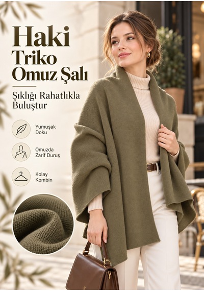 Comerciante Haki Düz Triko Kadın Omuz Şalı Yumuşak Dokulu Kışlık Şal 70x175 Cm %100 Akrilik Haki - 930337046 Haki