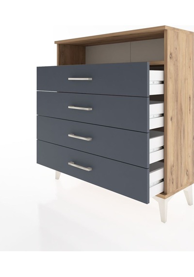 Arges Şifonyer Tek Raflı 4 Çekmeceli 88x30x96 Çam-antrasit Atlas Çam