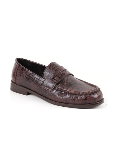 Libero L085.k010 Kroko Desenli Klasik Tpu Taban Kadın Loafer Ayakkabı Kahve