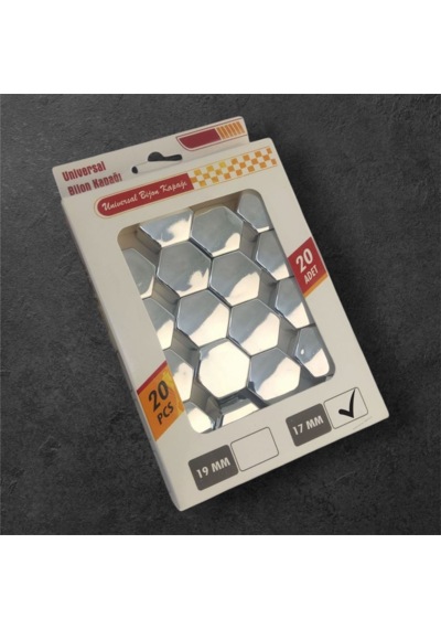 17mm Parlak Gümüş Düz Bijon Kapağı +aparat 20li Set