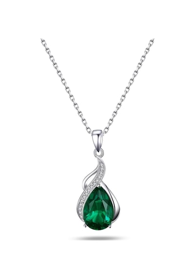 Brezza Lusso Jewelry Pırlanta Model Zümrüt Yeşili Zirkon Taşlı Gümüş Kolye 45 CM