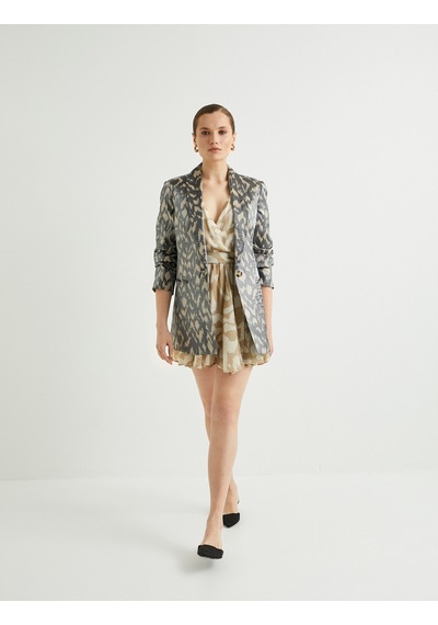 Koton Blazer Ceket Desenli Parlak Dokulu Fleto Cepli Bej Desenli 4sak50153uw Ekru