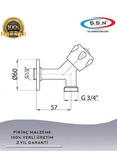 Şahinler Klasik Çamaşır, Bulaşık Makina Musluğu - %100 Prinç Krom